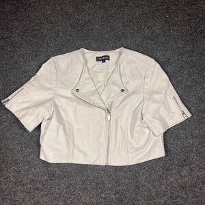 Lamarque Leather Jacket White Large Lambskin Cropped Kirsi Zip Short Sleeve Moto